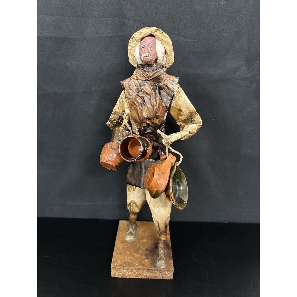 Vintage‎ Paper Mache Man Holding pots and pans Figurine